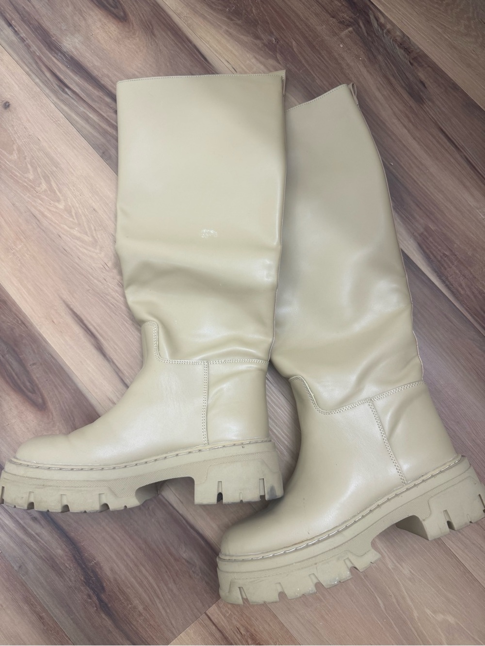 H&M Tall Chunky Sole Knee-High Boots in Cream